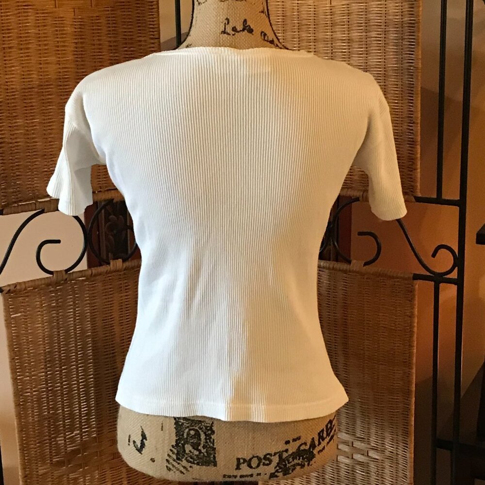White Short Sleeve Ribbed Button Down - Picture 4 of 4